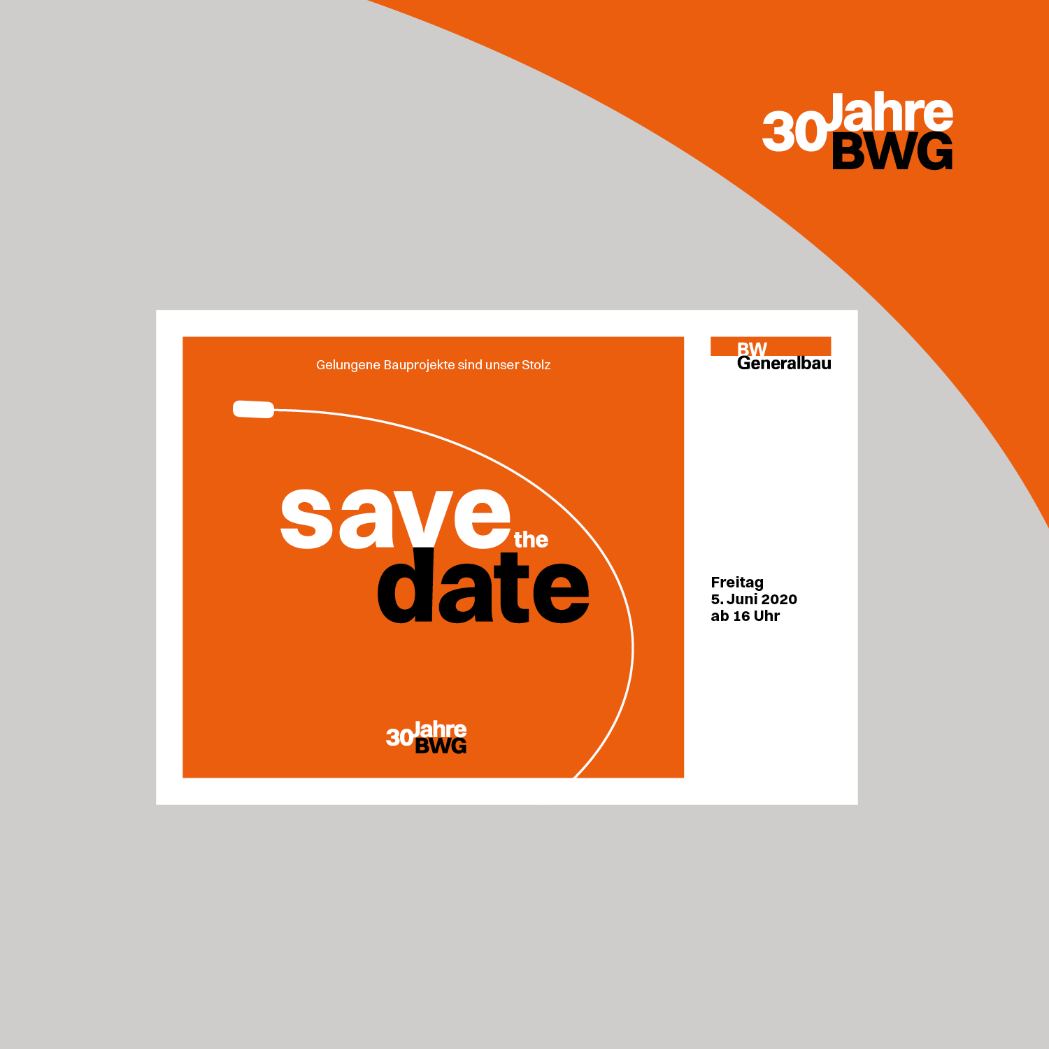 Save the Date Karte für das 30-jährige Jubiläum der BW Generalbau AG