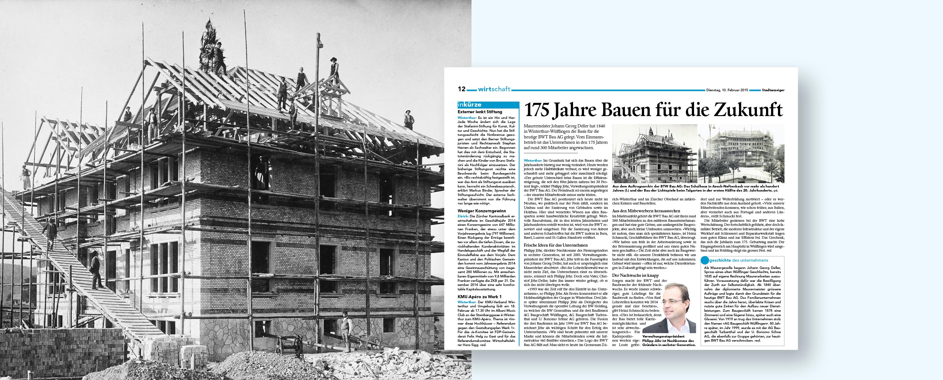 Zeitungsartikel über die Geschichte der BWT Bau AG