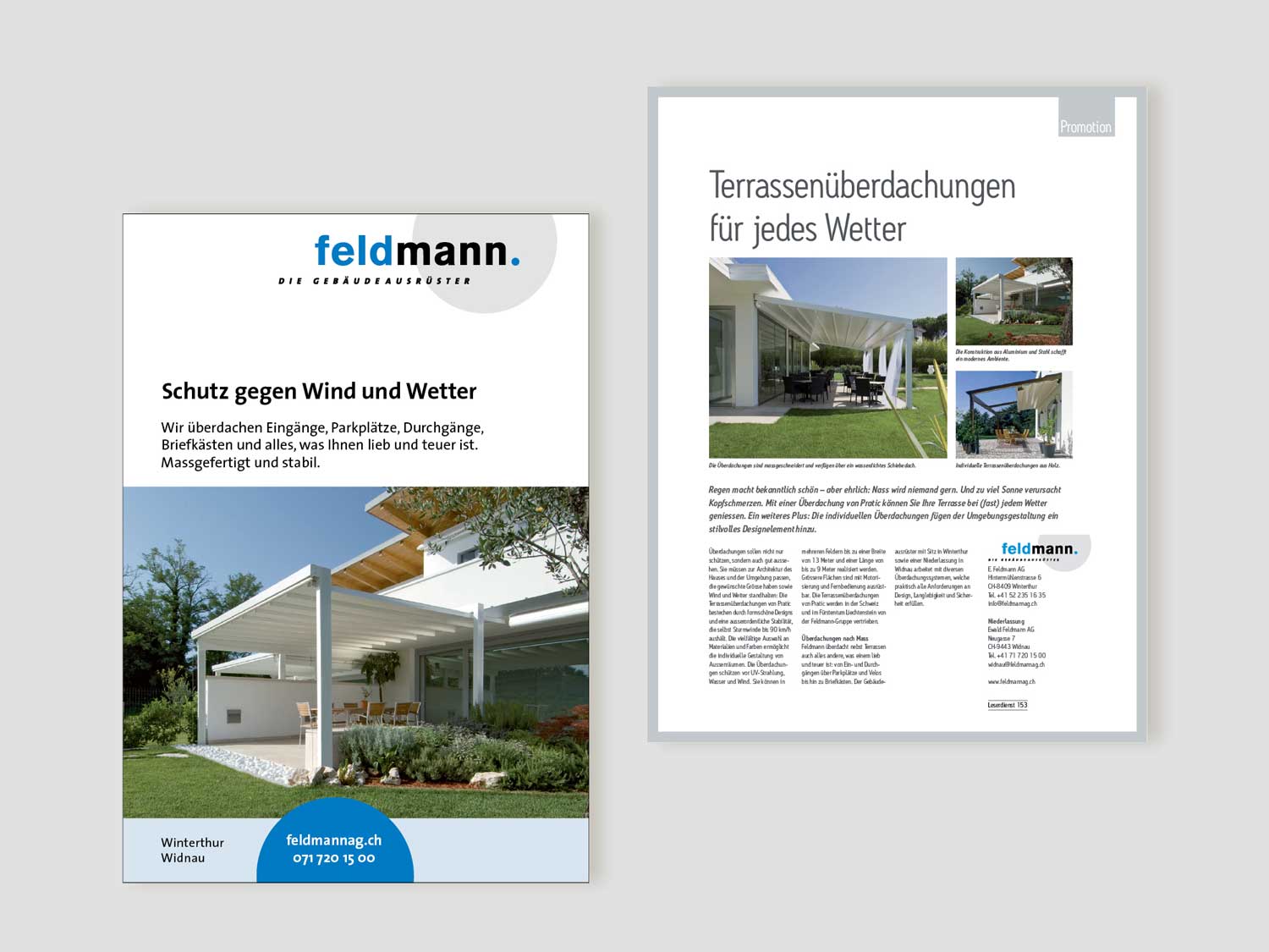 Inserat und PR-Artikel zu Überdachungslösungen der E. Feldmann AG