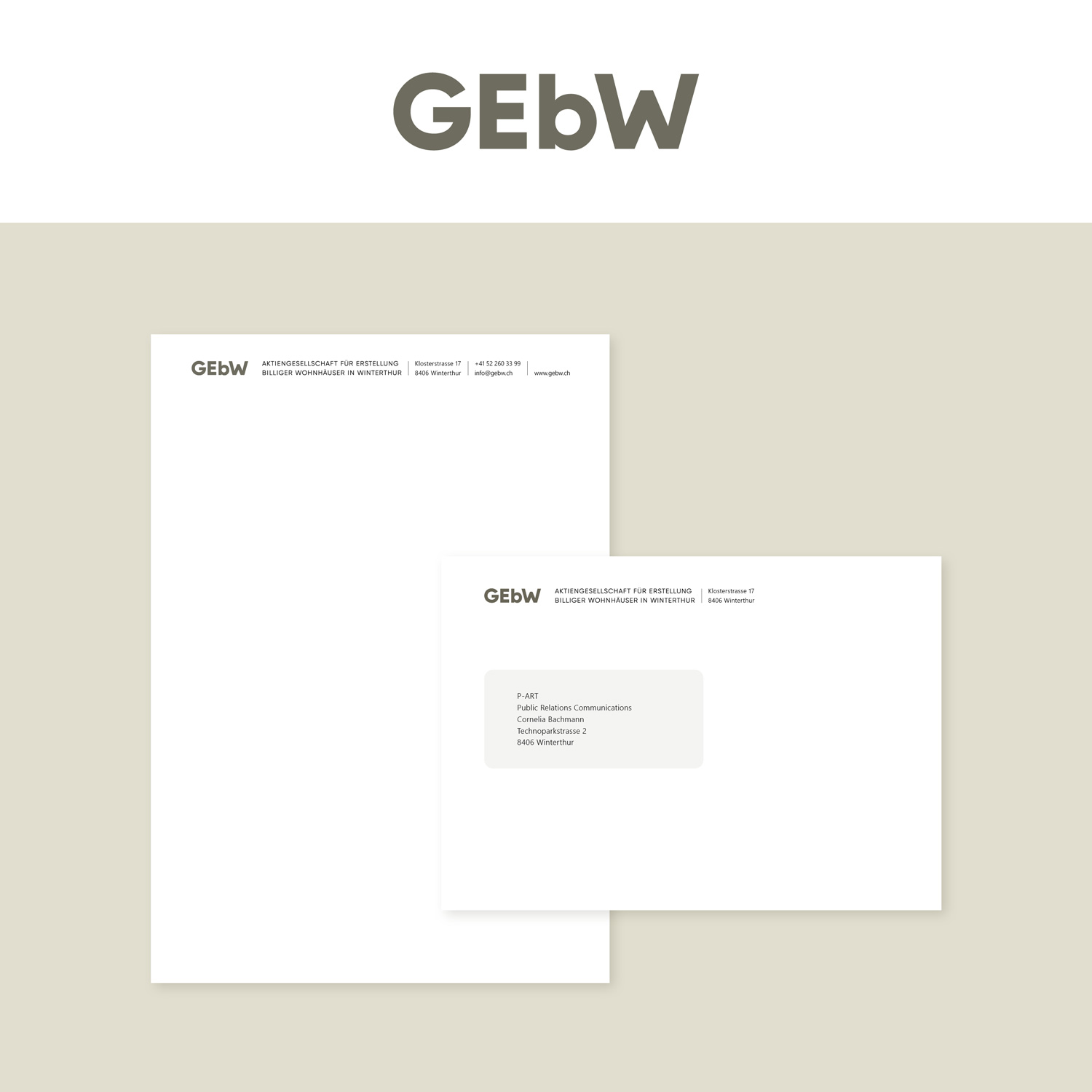 Logo und Briefschaft der GEbW – konzipiert und designt von P-ART