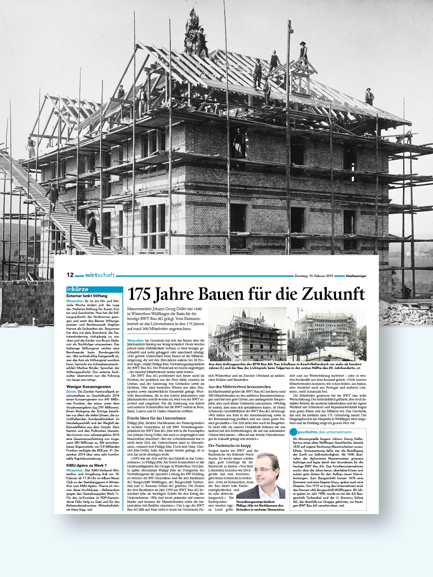 Zeitungsartikel über die Geschichte der BWT Bau AG