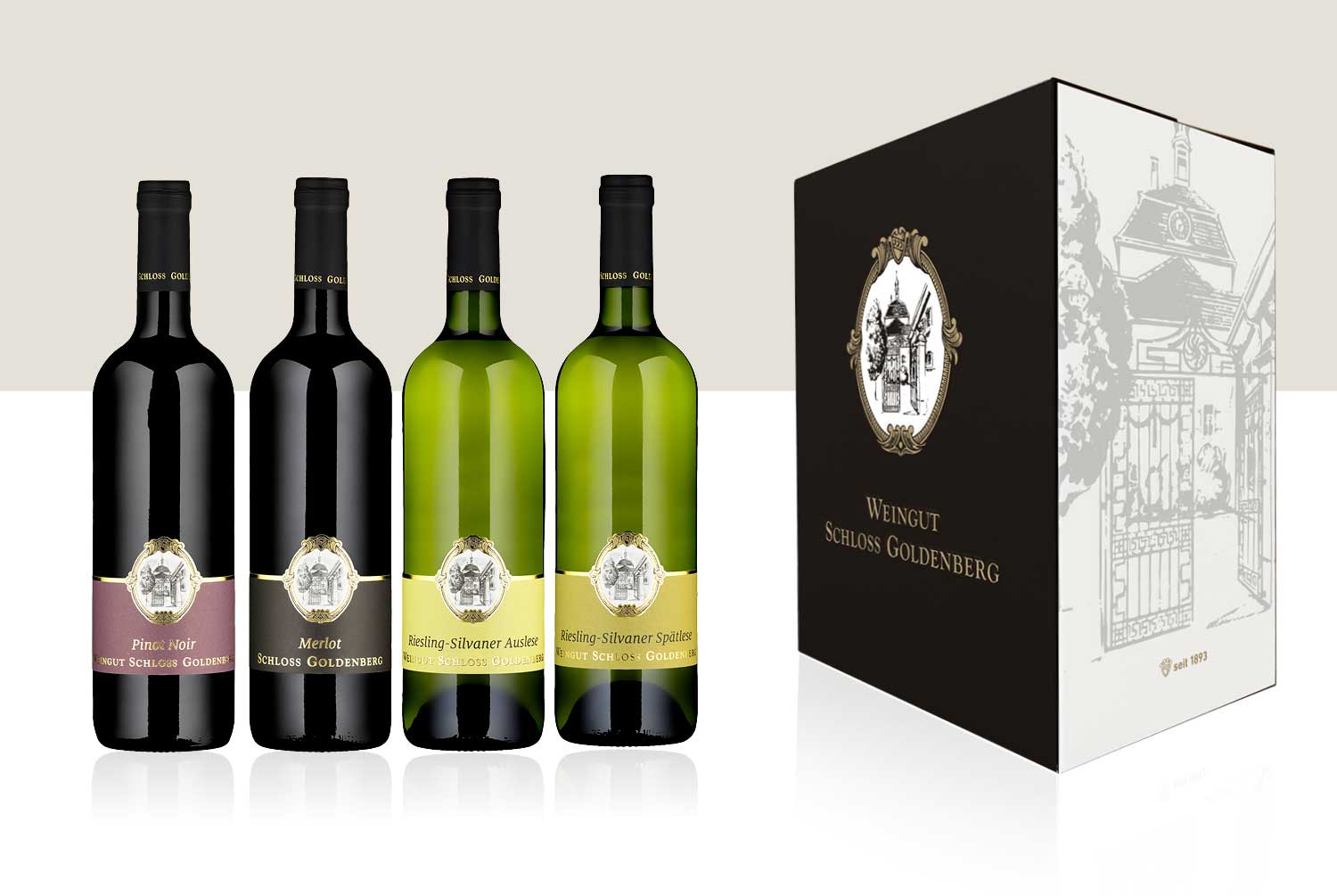 Weinflaschen und Verpackung Weingut Schloss Goldenberg